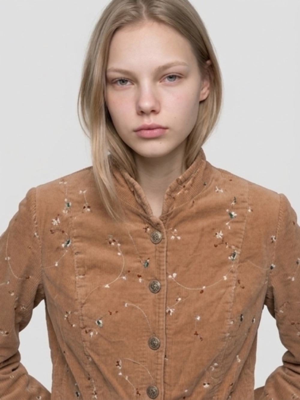 Vintage Relativity Corduroy Floral Embroidered Jacket Cottagecore Boho 90s
